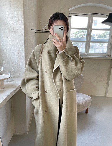 olive beige wool coat/핸드메이드
